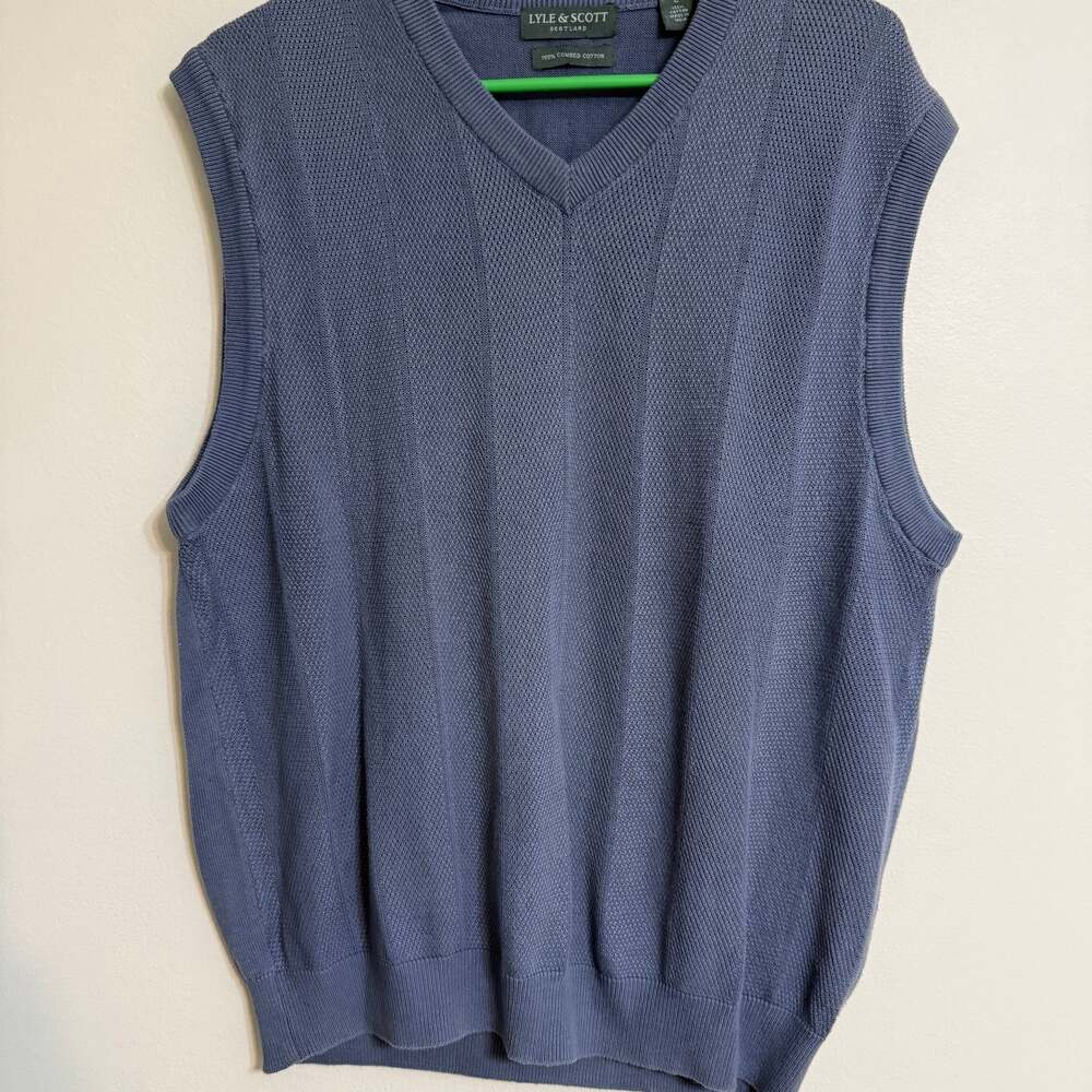 Lyle‎ & Scott Mens XL Navy Blue Sweater Vest 100% Combed Cotton